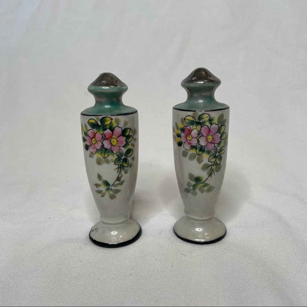 Japanese Hand Painted Salt Pepper Shaker Floral